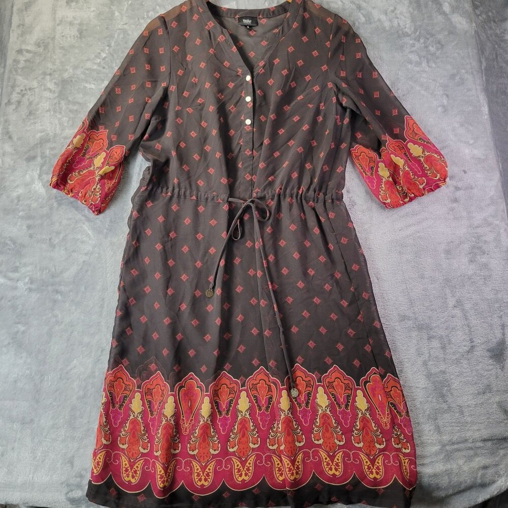 Haggar Studio‎ Womens Dress S Brown Red Boho Paisley Midi Festival Casual Sheer